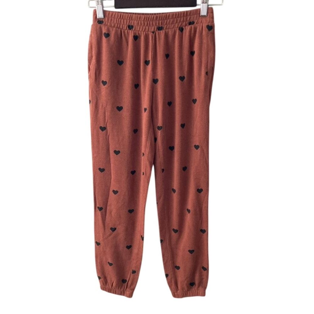 Gap Kids Sweater Knit Heart Joggers - Saddle Brown Black - Large 10